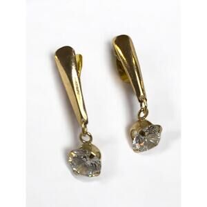 Lightweight Post Pierced Earrings Goldtone Jewel .9 Inch Drop